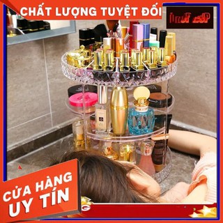 Kệ mỹ phẩm diamond tròn xoay kèm khay son, khay cắm cọ