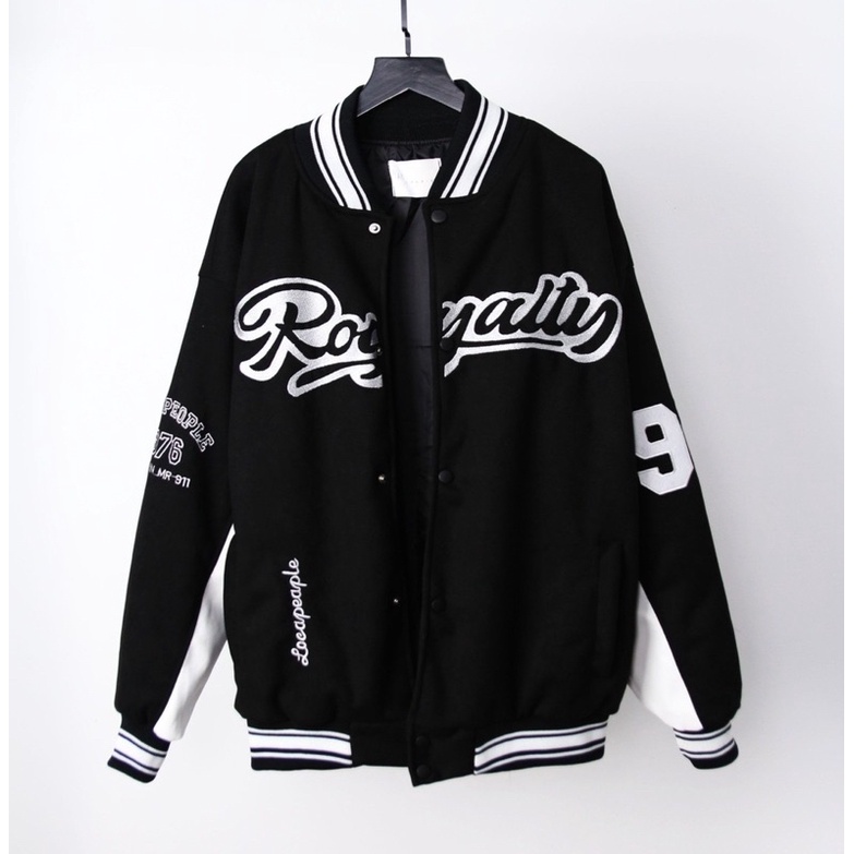 Áo khoác Varsity Royalty phối tay da form rộng ( tặng kèm 1 áo phông 0đ ưu đãi đầu xuân )