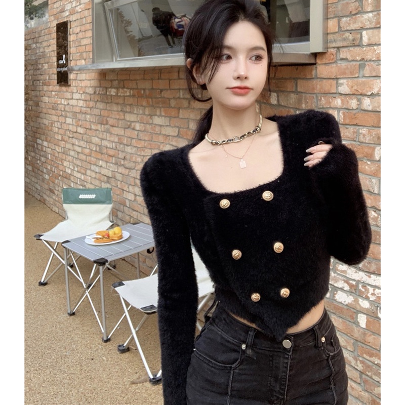 Áo Sweater Dệt Kim Cổ Vuông Thời Trang Cho Nữ