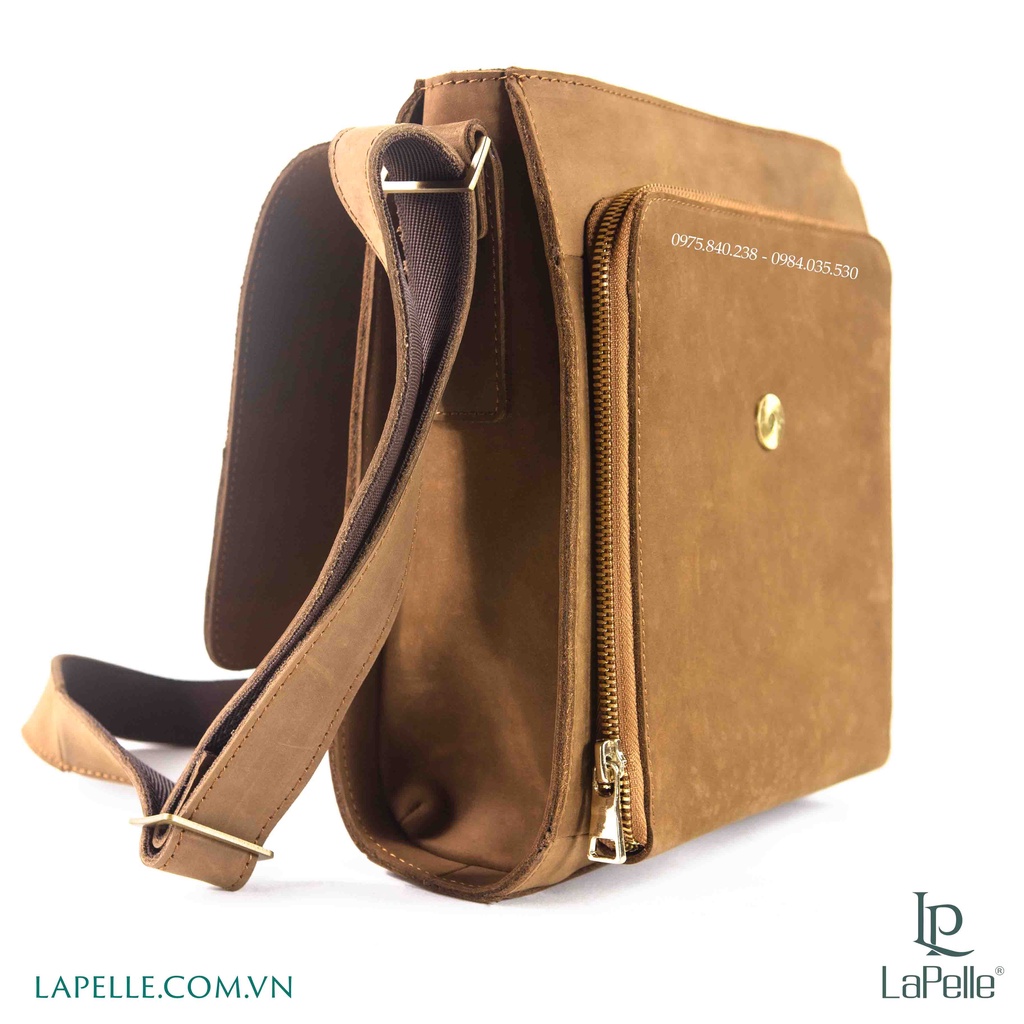 Túi đeo chéo  Nam da bò sáp cao cấp - La Pelle the Classic bag wax leather - màu nâu cà phê Bản 2020