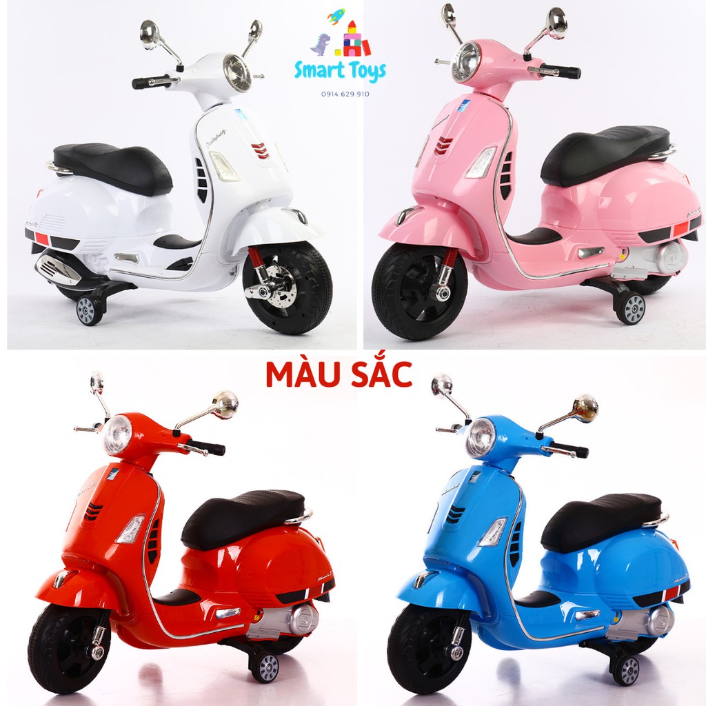 Xe máy điện Vespa trẻ em có đèn, máy nghe nhạc cổng USB