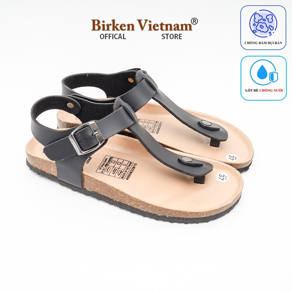 MÃ DK10 Sandal DA BÒ Đế Trấu Lót PU Chống Nước Quai Tách Ngón Unisex Birken Vietnam Bioline