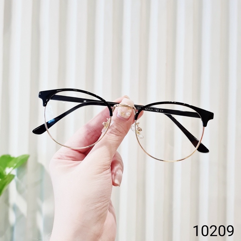 Kính giả cận, gọng kính cận tròn kim loại càng nhựa dẻo 10209 - nhận lắp cận