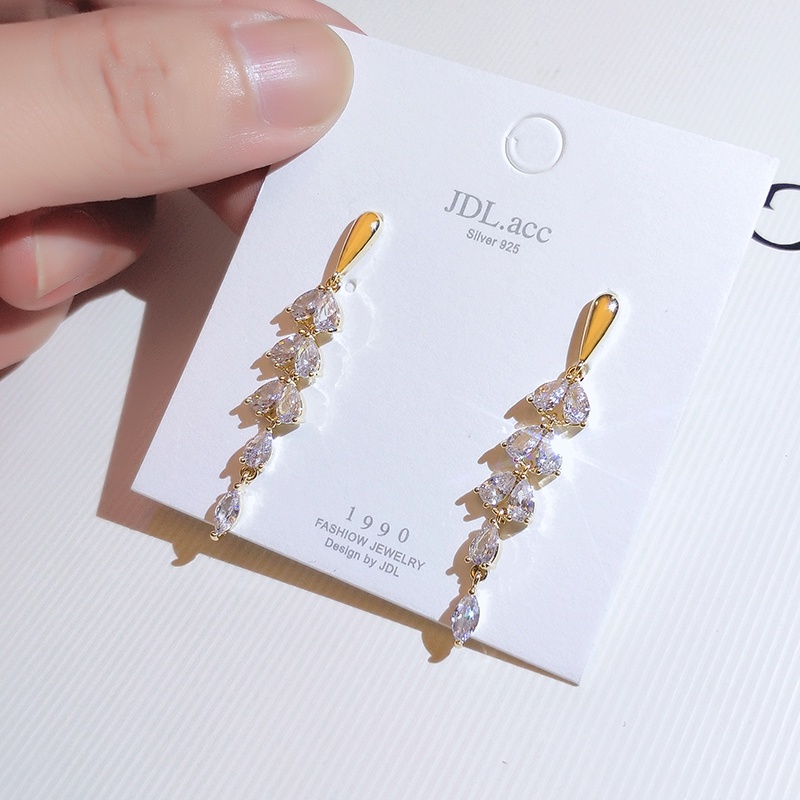 [Jiudolan] Bông Tai Dài Đính Đá Zircon Sáng Bóng Thanh Lịch Kiểu Hàn Quốc
