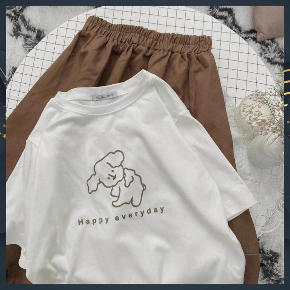 Set Bộ Áo Thun Mix  Chân Váy Nâu Cạp Chun Hàng QC Loại 1 | BigBuy360 - bigbuy360.vn