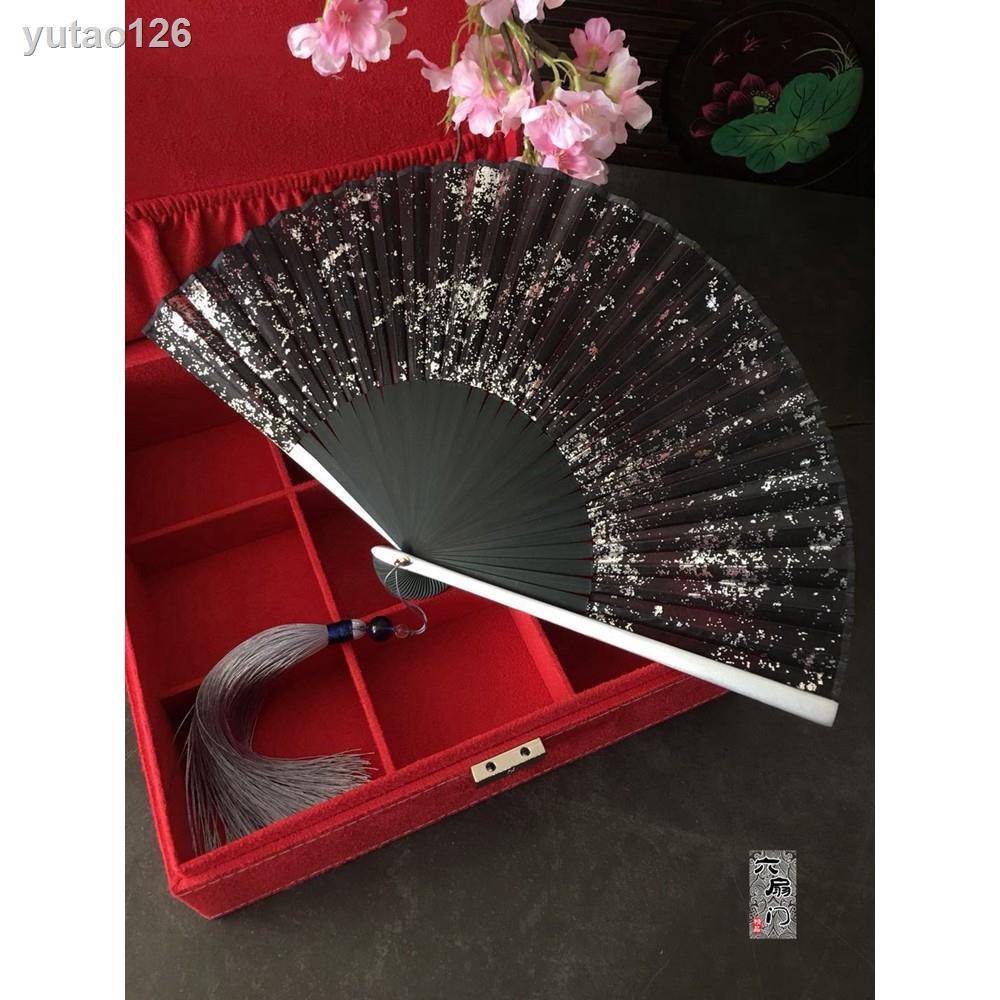 Quạt Xếp 20cm Bằng Lụa Mạ Vàng / Bạc Phong Cách Nhật Bản Cổ Điển