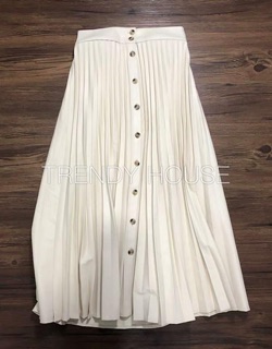 Chân váy xếp ly da Stra trắng cúc dọc