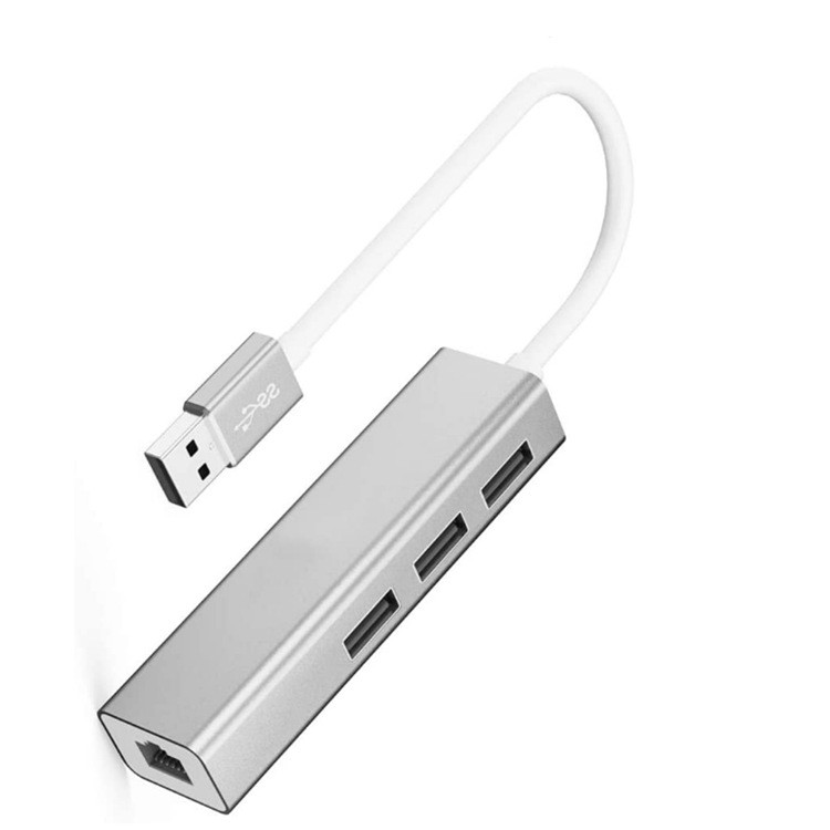 Bộ chuyển đổi USB 2.0 sang Cổng Mạng Lan RJ45  Mở Rộng Thêm 3 Cổng USB 2.0 Màu Bạc