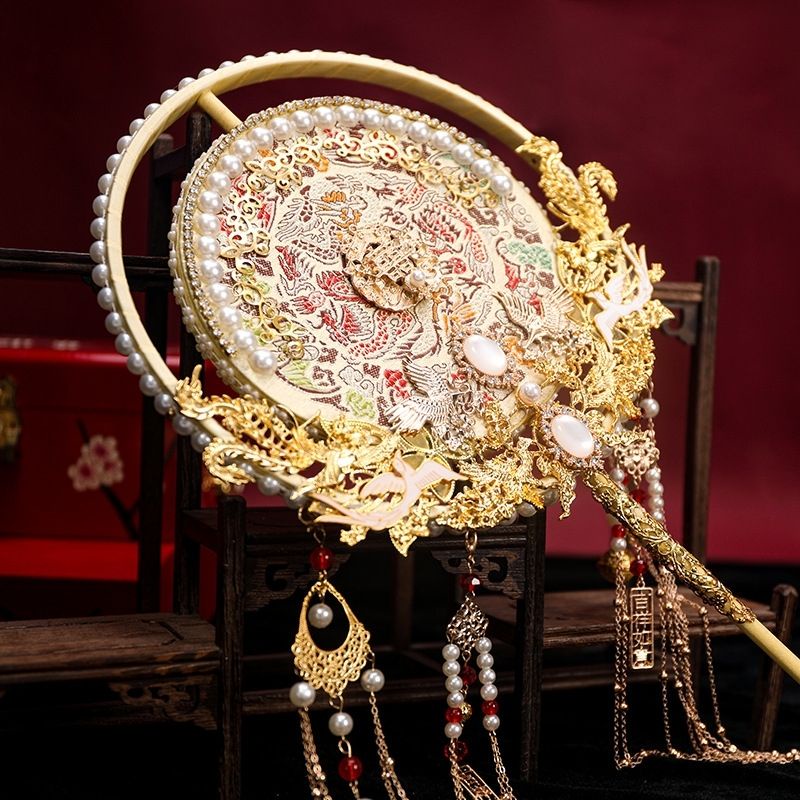Quạt Cầm Tay Thêu Họa Tiết Phong Cách Trung Hoa Cổ Điển Dùng Trang Trí Đám Cưới