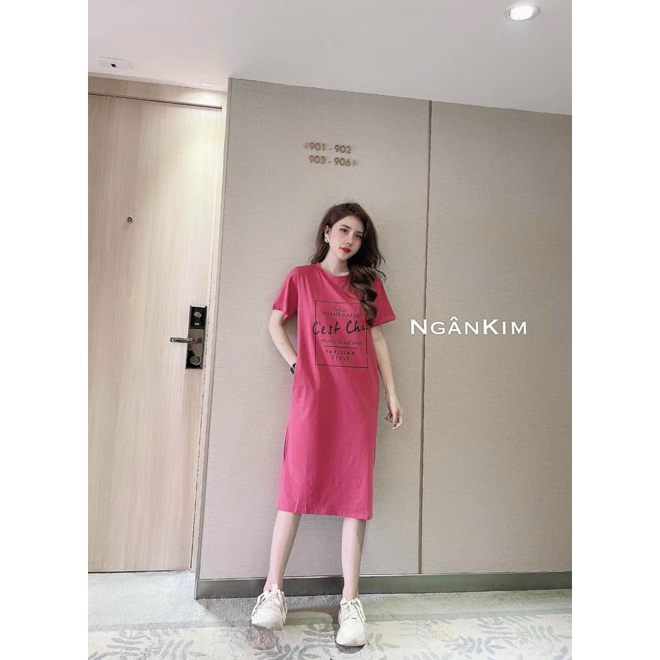 váy suông nữ cộc tay in chữ cest chic nhiều màu