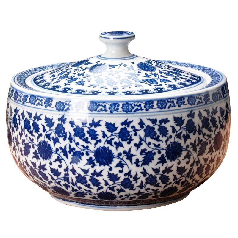 Màu xanh lam chính hãng Jingdezhen và Thùng chứa bằng gốm sứ trắng đựng rượu gạo kín hũ mỡ gia đình trà Caddy