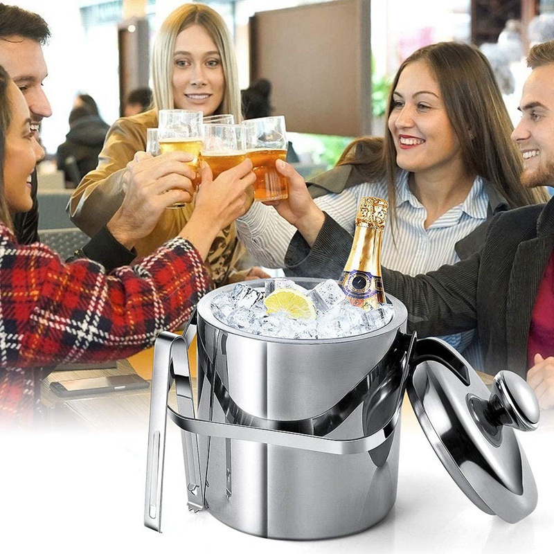 Xô Đựng Đá Có Nắp Bằng Thép Không Gỉ 1.3 Lít Cách Nhiệt