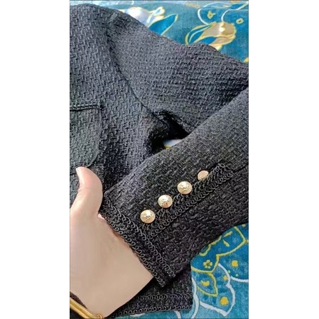 Áo dạ tweed nữ màu đen dáng ngắn siêu đẹp