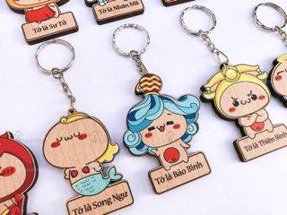 MK102024 - Sỉ 12 chiếc móc Khoá Gỗ Cung Hoàng Đạo Siêu Cute - phukienxinh10k