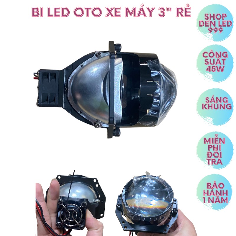 Bi Cầu Led Pha Oto Xe Máy 3 Inch Lúp Xanh Sáng Mạnh 50w