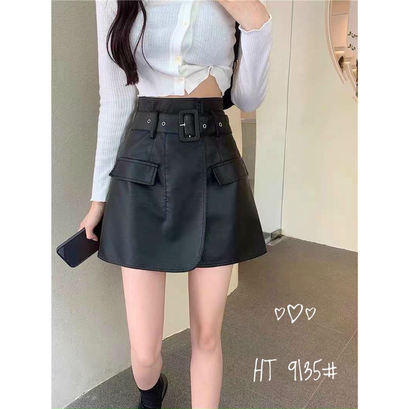 Chân váy da kèm đai chất đẹp hàng Quảng Châu mã 9135