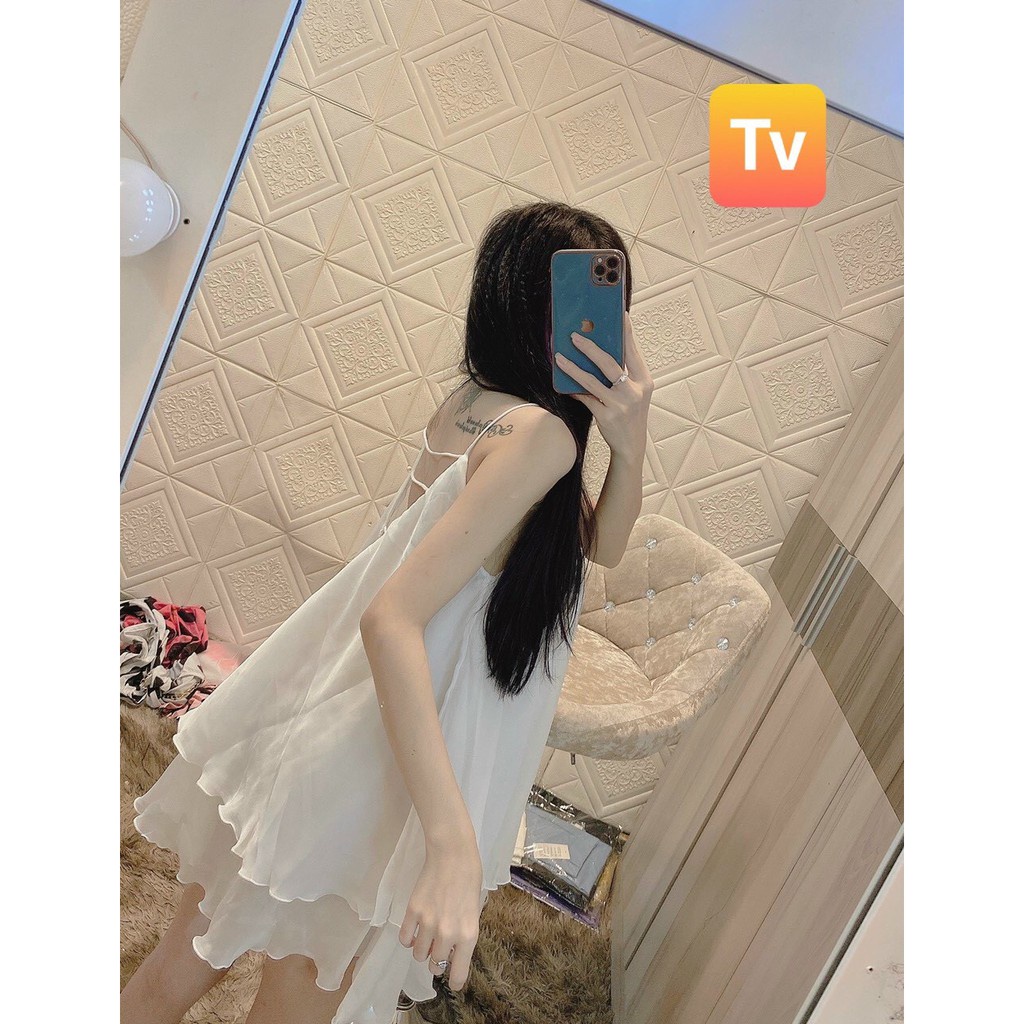 Áo 2 dây * Áo hai dây nữ vải voan lụa mềm mịn mát xếp 2 tầng phối đan dây lưng độc lạ, mẫu hot mùa hè  * Áo kiểu nữ *