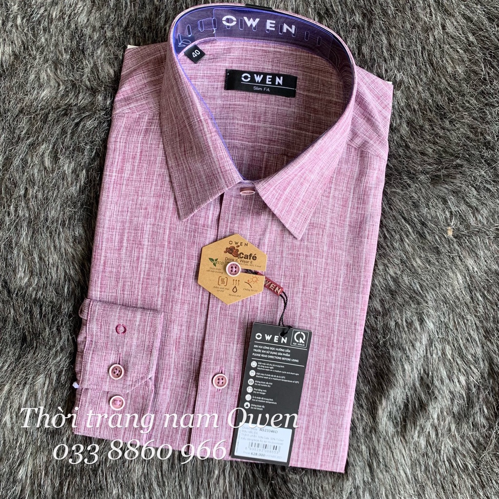 OWEN - Áo sơ mi dài tay Owen Slimfit chất cafe không nhăn màu đỏ đậm 23346