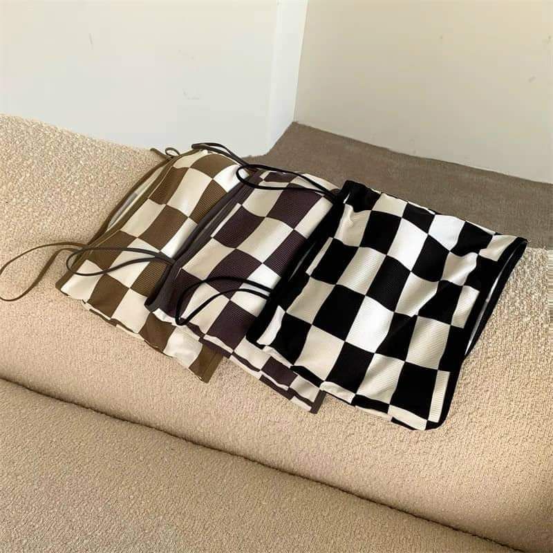 Áo 2 dây kẻ ô đệm ngực hàng QC