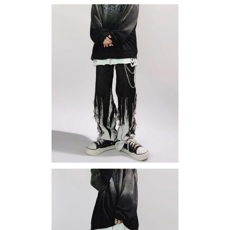 Quần Jeans Dài Ống Rộng Màu Đen Phong Cách Hip Hop Đường Phố Cho Nam Và Nữ