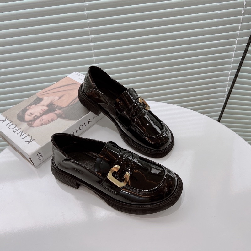 Giày lười oxford 323-10 da bóng QCCC đế 3.5cm [ Wood shoes ]