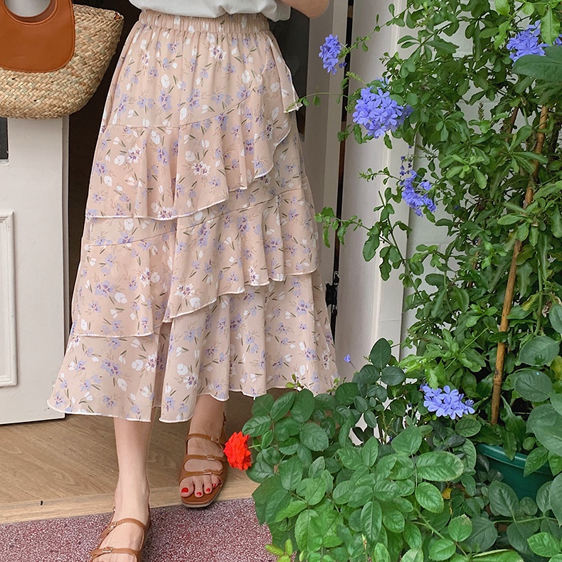 SUXI Chân Váy Midi Lưng Cao Hoạ Tiết Hoa Thời Trang Mùa Hè Cho Phái Nữ