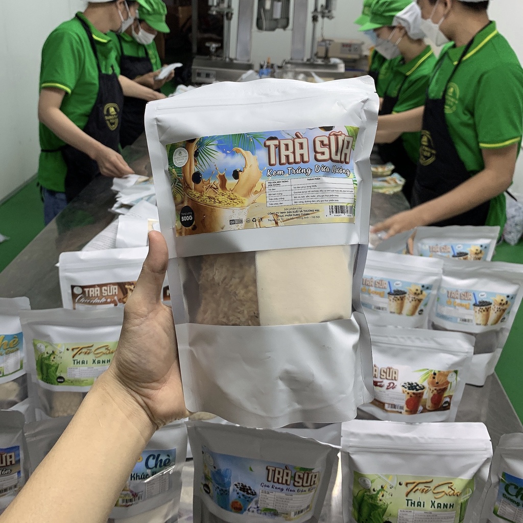 Set trà sữa tự pha trân châu đường đen, kem trứng dừa nướng, milo dầm, ô long  15- 18 chén, 400g - 500g