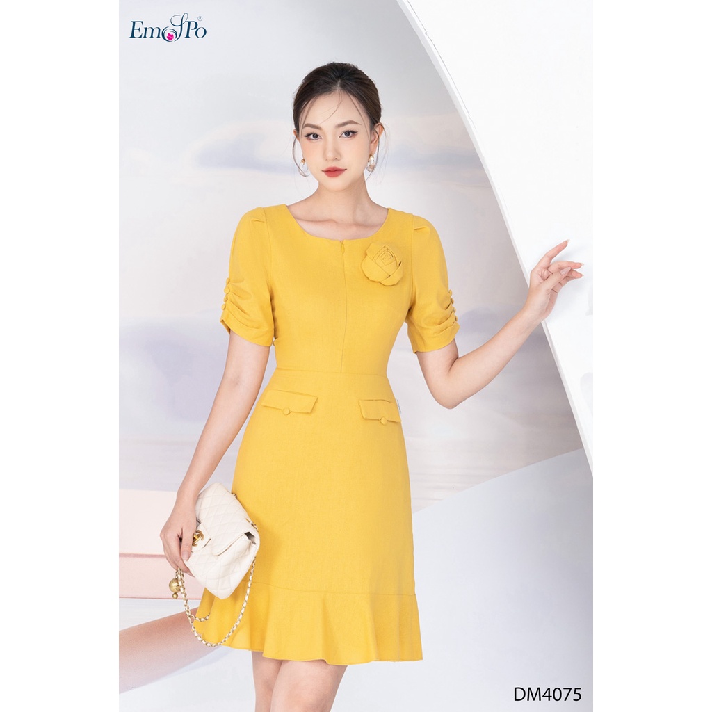 Đầm A, túi hai bên, đính hoa, tay bồng Emspo DM4075
