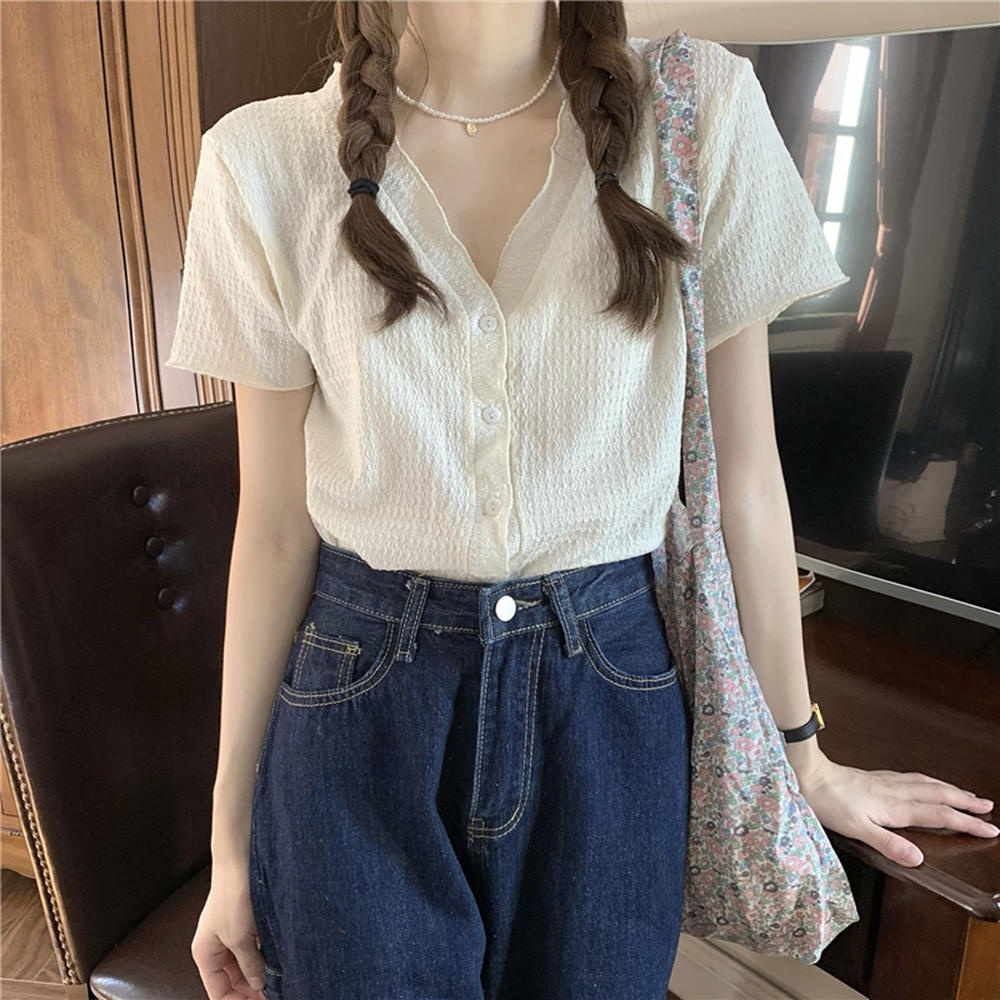 Áo Sơ Mi Cổ V Ngắn Tay Thời Trang Đơn Giản 49705