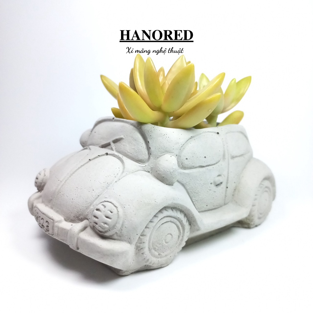 Chậu xi măng mini trồng sen đá, xương rồng, tô tượng hình xe hơi cổ HANORED kích thước 14×9×6 (cm)