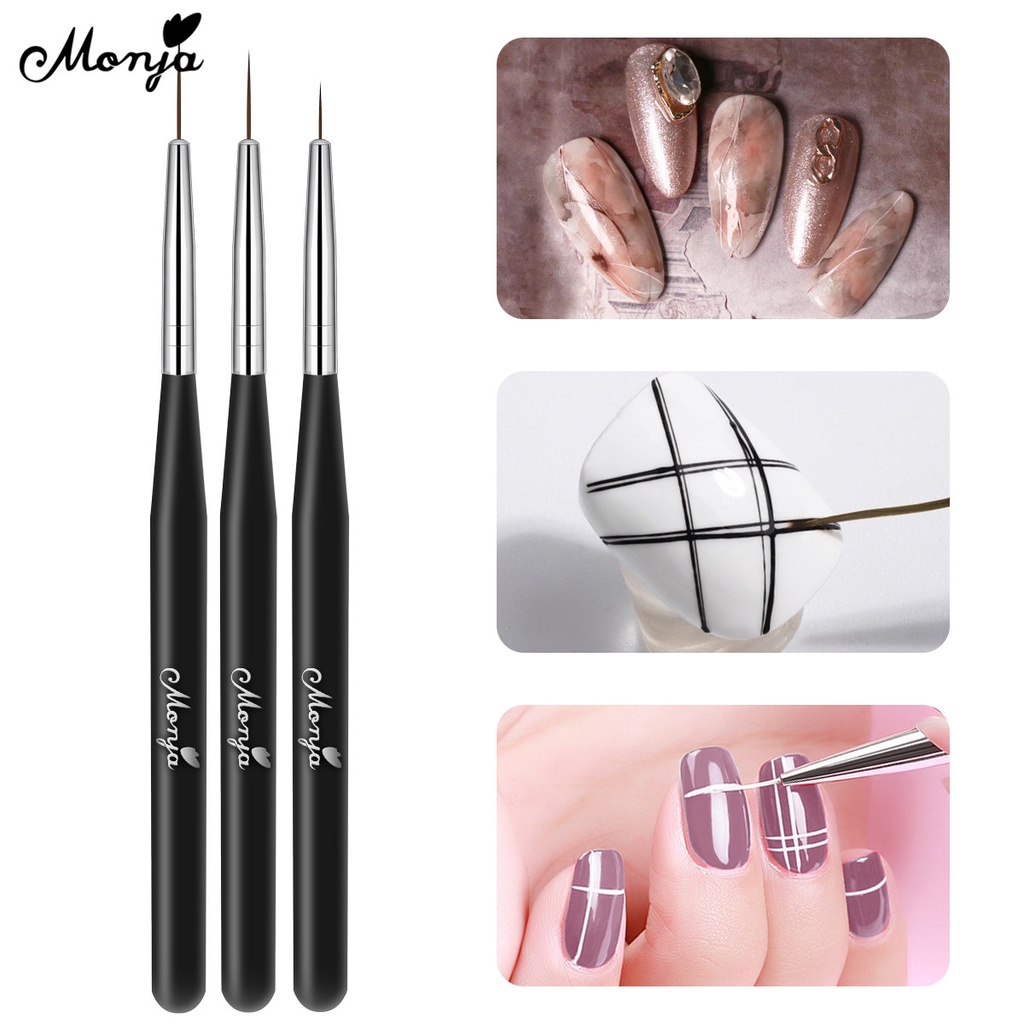 MONJA Bộ 3 cọ vẽ đường kẻ trang trí móng tay nghệ thuật tiện lợi