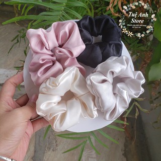 B48- Dây buộc tóc scrunchies vải lụa và phi bóng