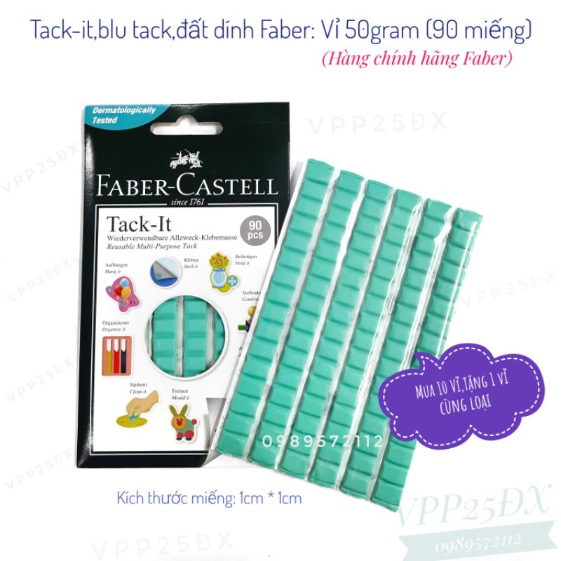 (Vỉ 50g-90 miếng) Blu tack- Đất sét dính-miếng dính đa năng-Tack it FaBer CasTELL.