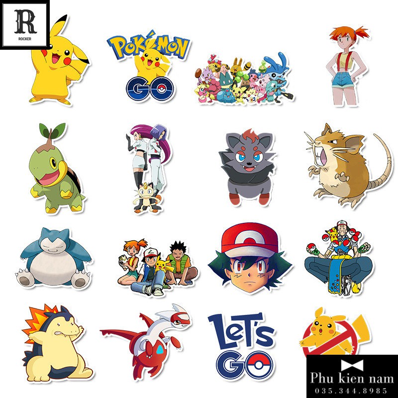 Sticker PVC Hoạt Hình Pikachu Cả bộ 50 hình ST076