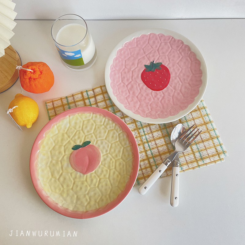 Đĩa trái cây tráng miệng đĩa peach 8inch gốm sứ #littlechick