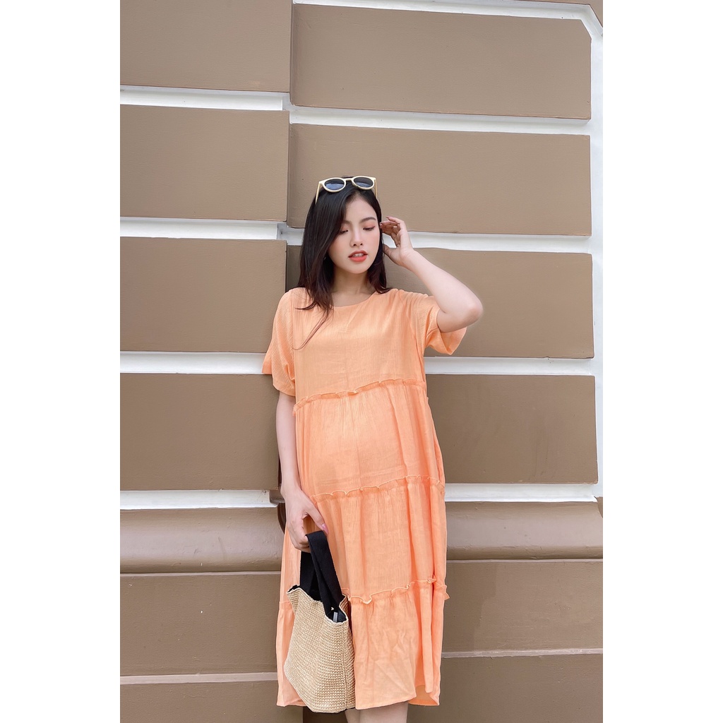 Đầm Bầu hoa cúc nhún tầng xinh xắn