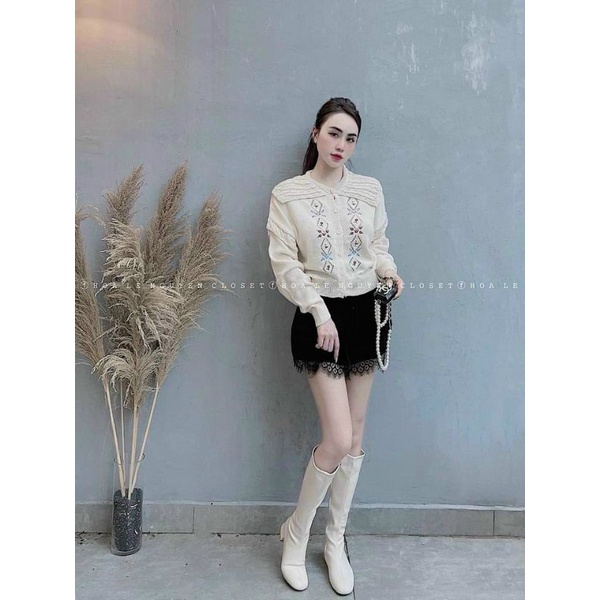 Áo len thêu hoa cổ bẻ Z.R hàng QCL1