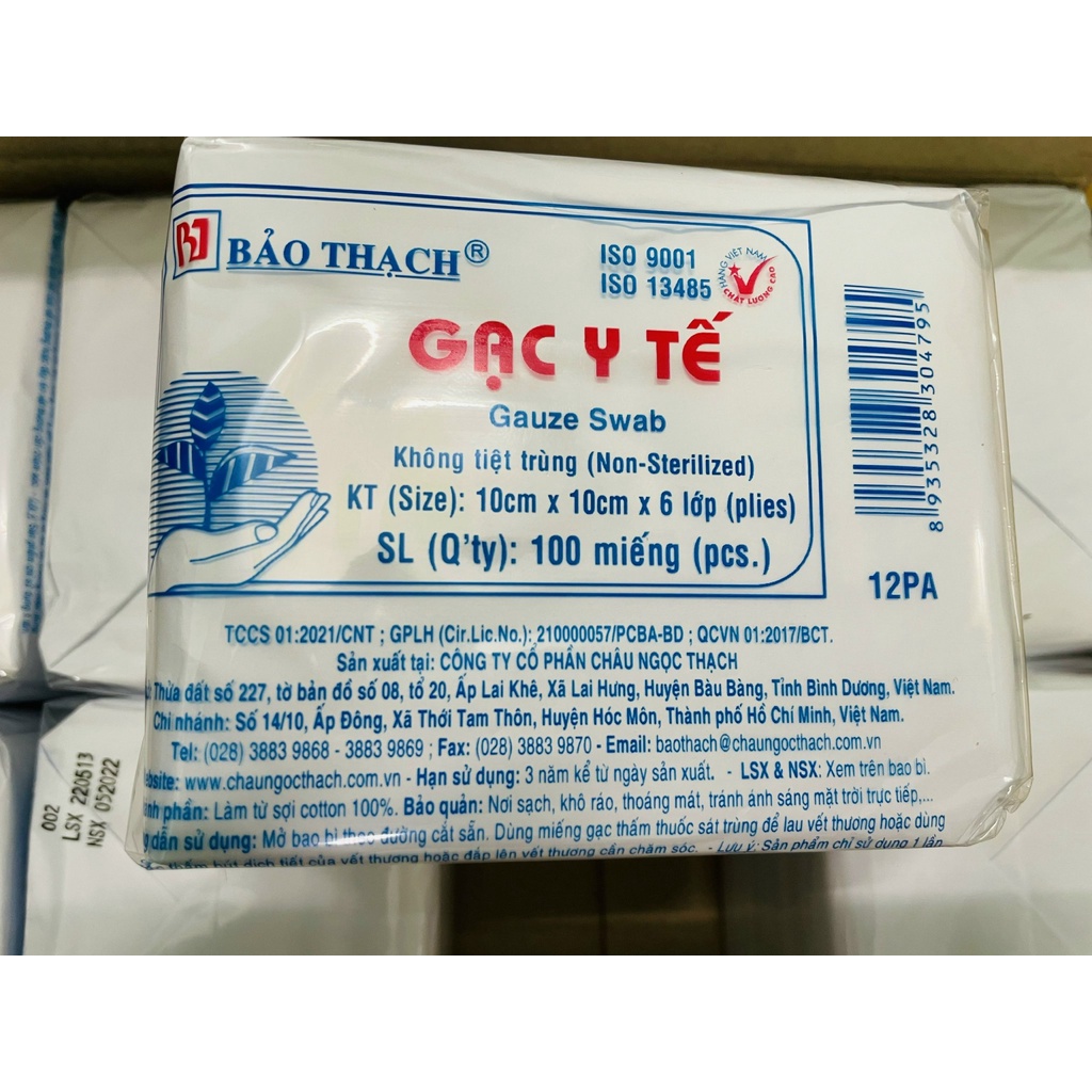Gạc Y Tế , Gạc Đắp Mặt, CT Bảo Thạch 10 x 10 x 6 lớp