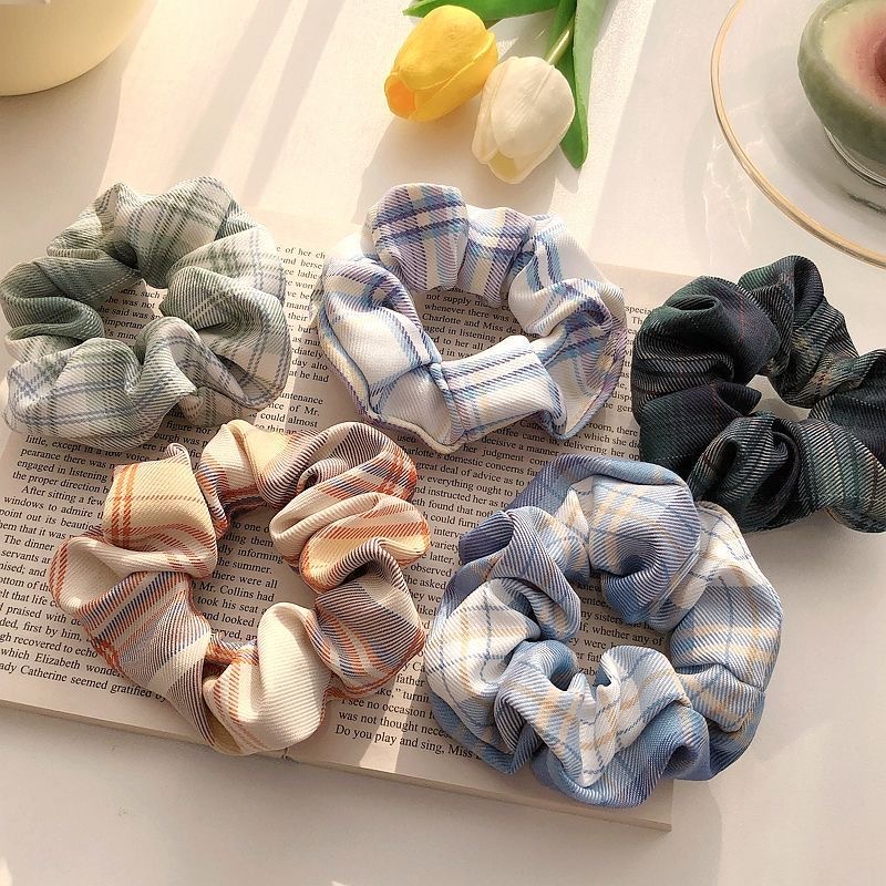 Dây buộc tóc họa tiết caro phong cách Hàn Quốc dễ thương