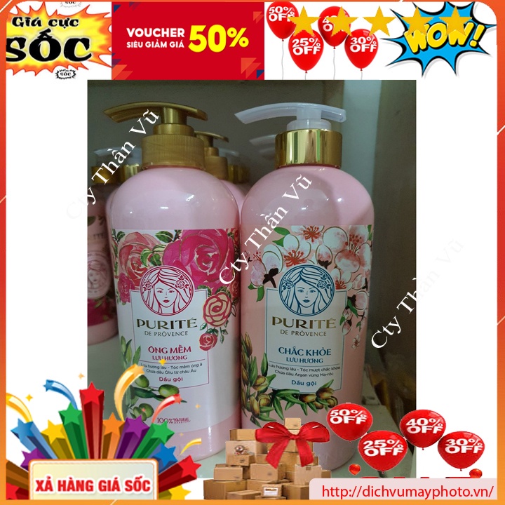 Dầu Gội Purité  Hoa Anh Đào và Hoa Hồng 600ml Dưỡng Chất Thiên Nhiên, Giúp Trẻ Hóa Sau Mỗi Lần Gội