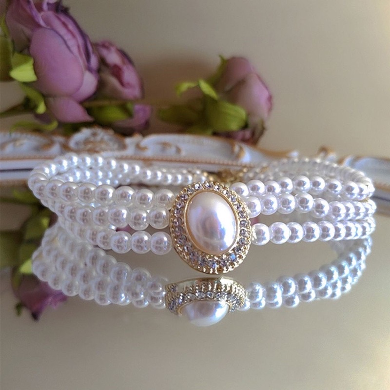 Vòng cổ choker hạt châu trắng cổ điển đẹp lung linh