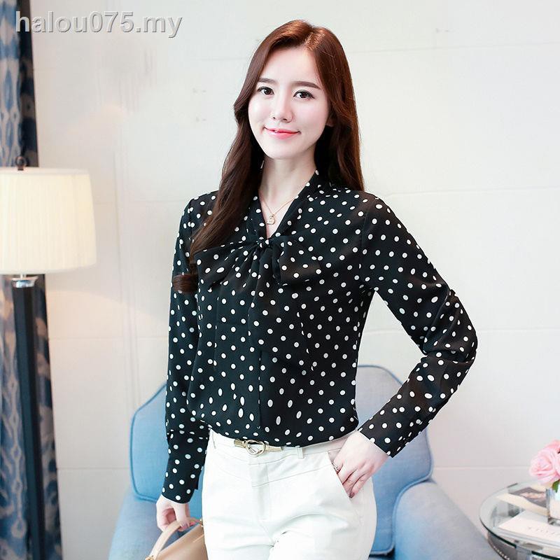 FANBO Áo Sơ Mi Chiffon Tay Dài Thắt Nơ Họa Tiết Chấm Bi Phong Cách Phương Tây Thời Trang Mùa Xuân Mới Cho Nữ 2021