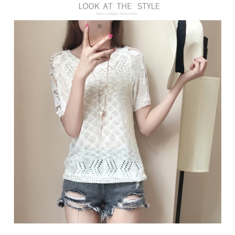 Áokiểu tay ngắn phối ren plus size cho phụ nữ trung niên