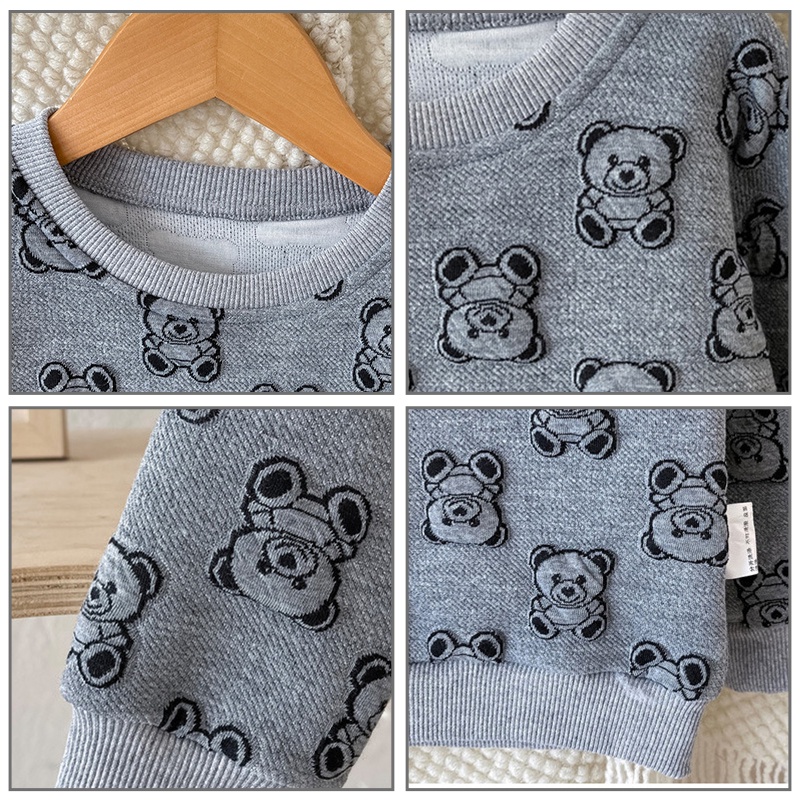 Áo sweater AMILA tay dài cổ tròn in hình gấu thời trang thu đông mới cho bé gái