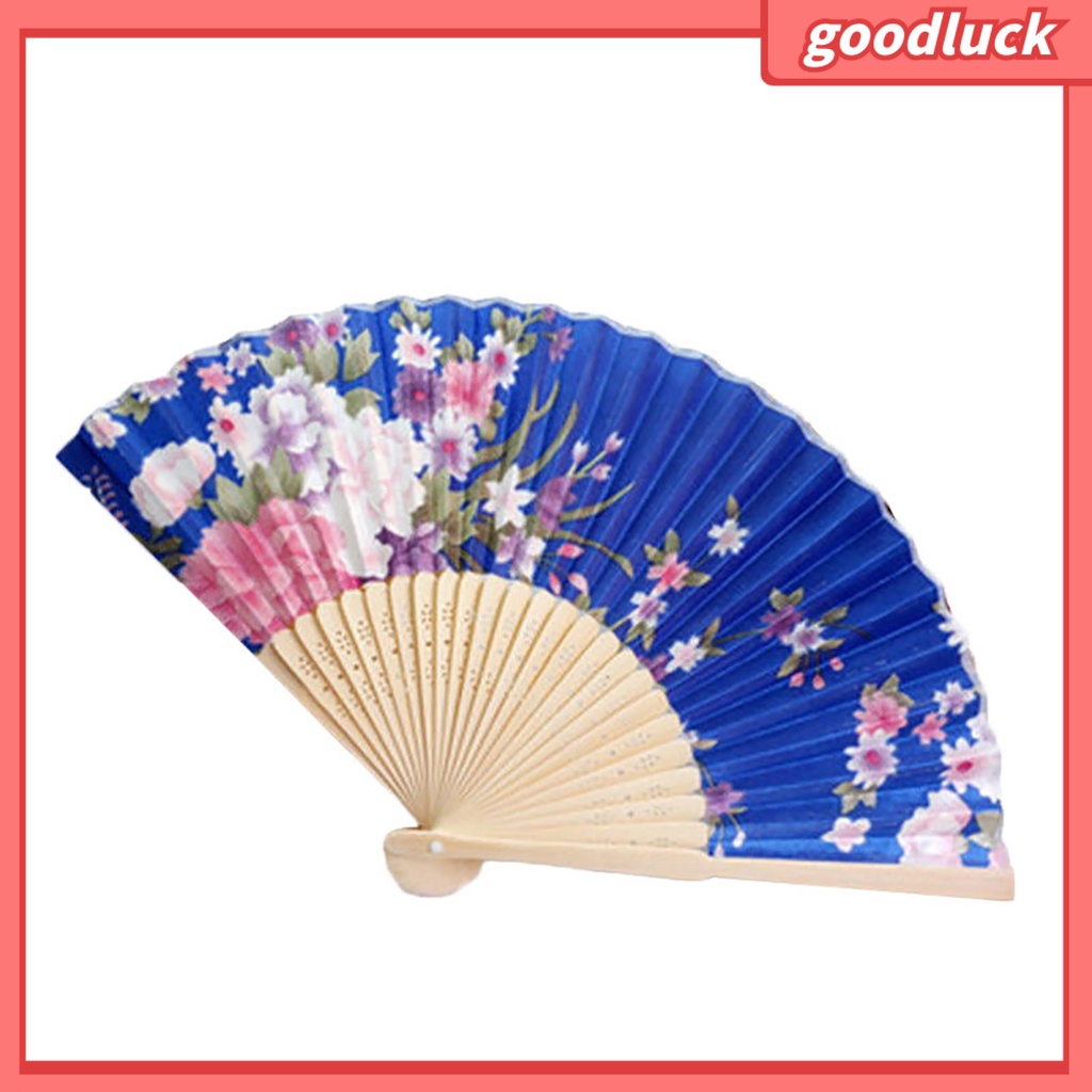 Quạt Xếp Cầm Tay Bằng Vải Satin Họa Tiết Hoa Trang Trí Tường