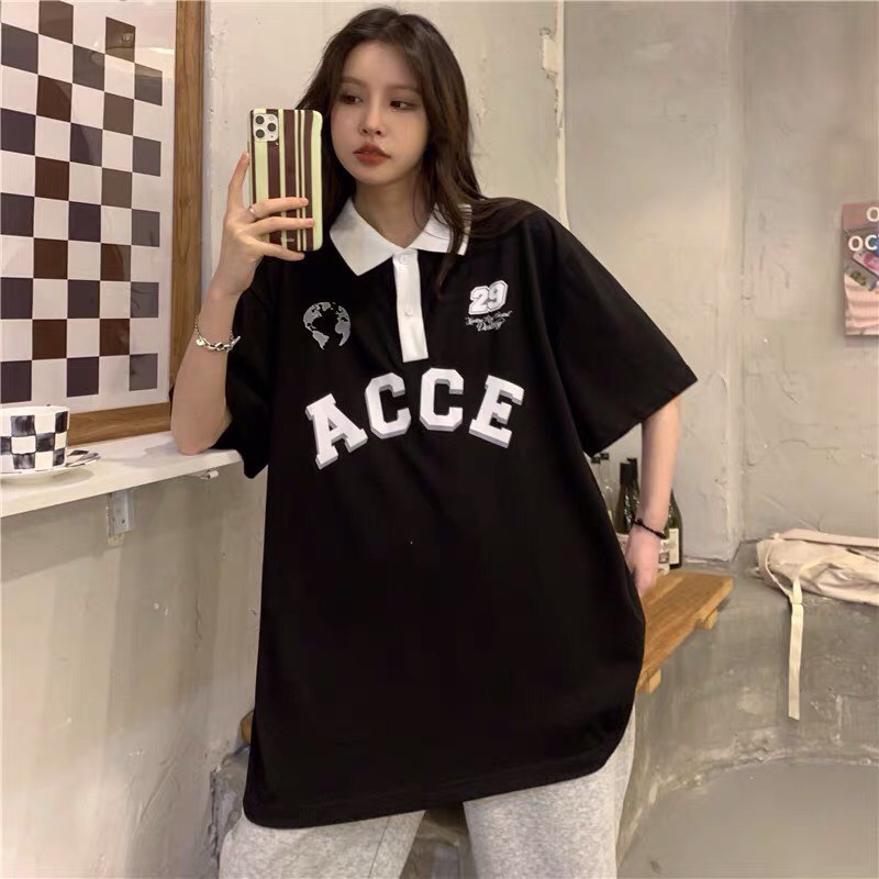 Áo Thun Polo Nam Nữ  Form Rộng Phối Cổ ACCE Vải Dày Mịn Thoáng Mát Thiết Kế Thời Trang Kiểu Dáng Năng Động