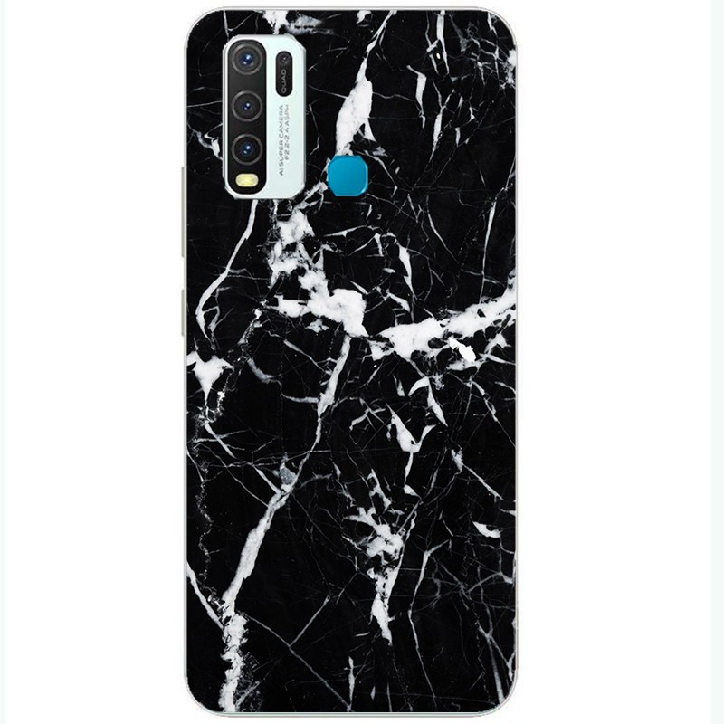 Black Marble Style Phone Case Vivo Y1s Y20s Y20 Y20i Y30 Y30i Y35 Y37 X50 V20 SE Pro soft silicone Cover