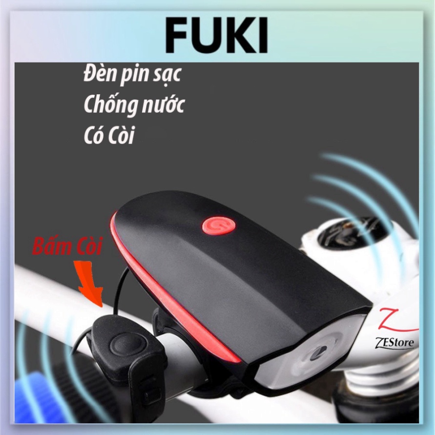 Đèn pin sạc có còi cho xe đạp đèn xe đạp thể thao led báo hiệu FUKI