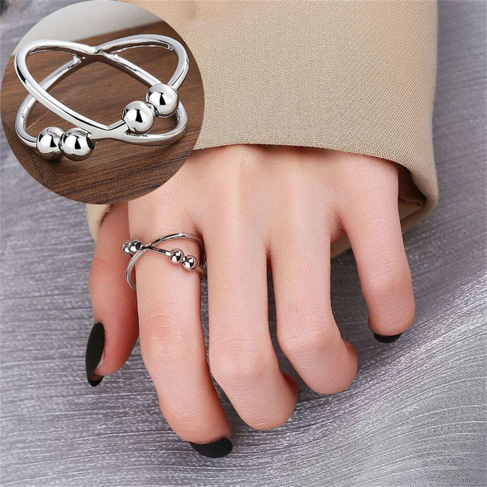BSUNS Nhẫn Hở Đính Hạt Hình Học Có Thể Điều Chỉnh Kích Cỡ