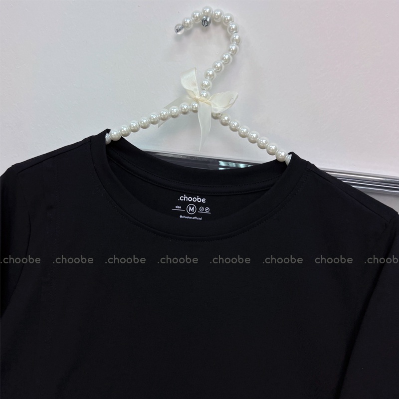 Áo phông unisex Choobe thun trơn nữ form suông rộng xẻ vạt chéo cá tính vải cotton thoáng mát A50
